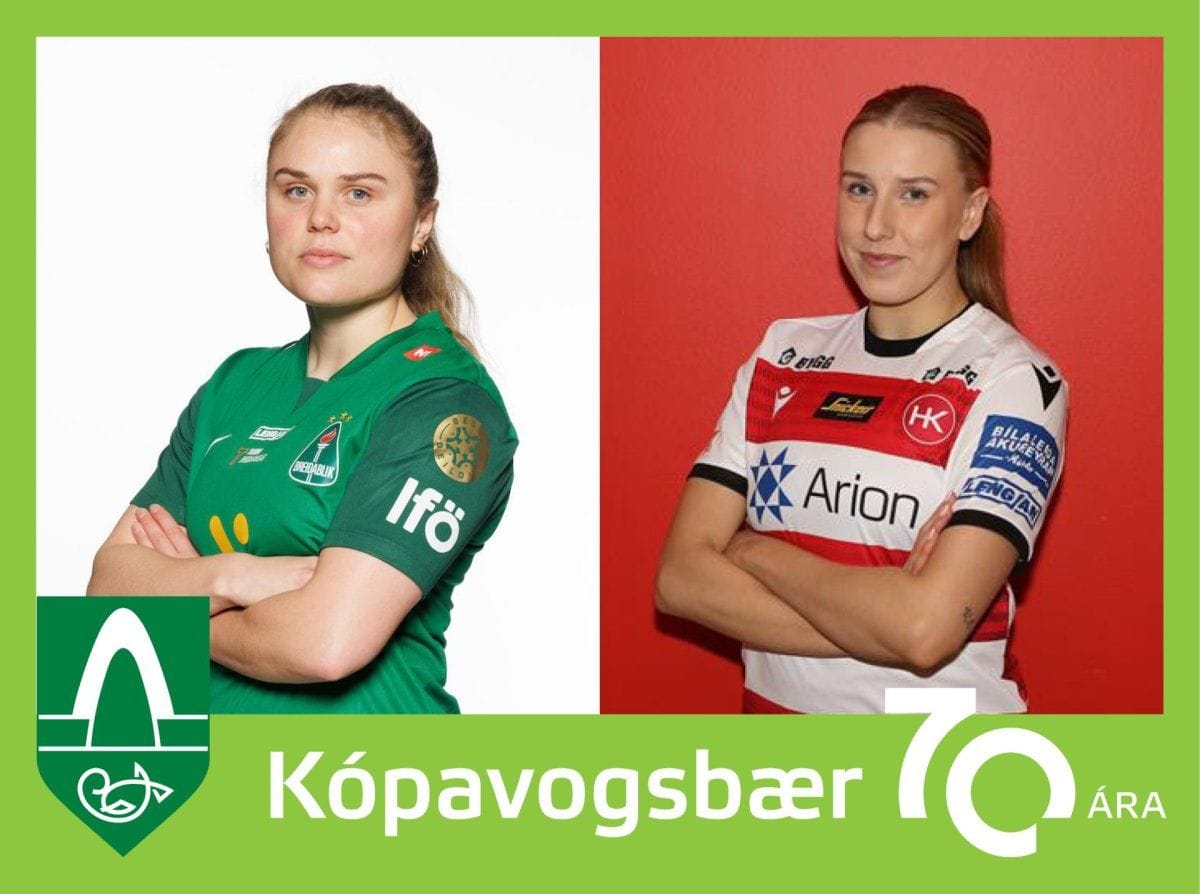 Á myndinni eru fyrirliði Breiðabliks, Agla María Albertsdóttir og fyrirliði HK, Ísabella Eva Aradót…