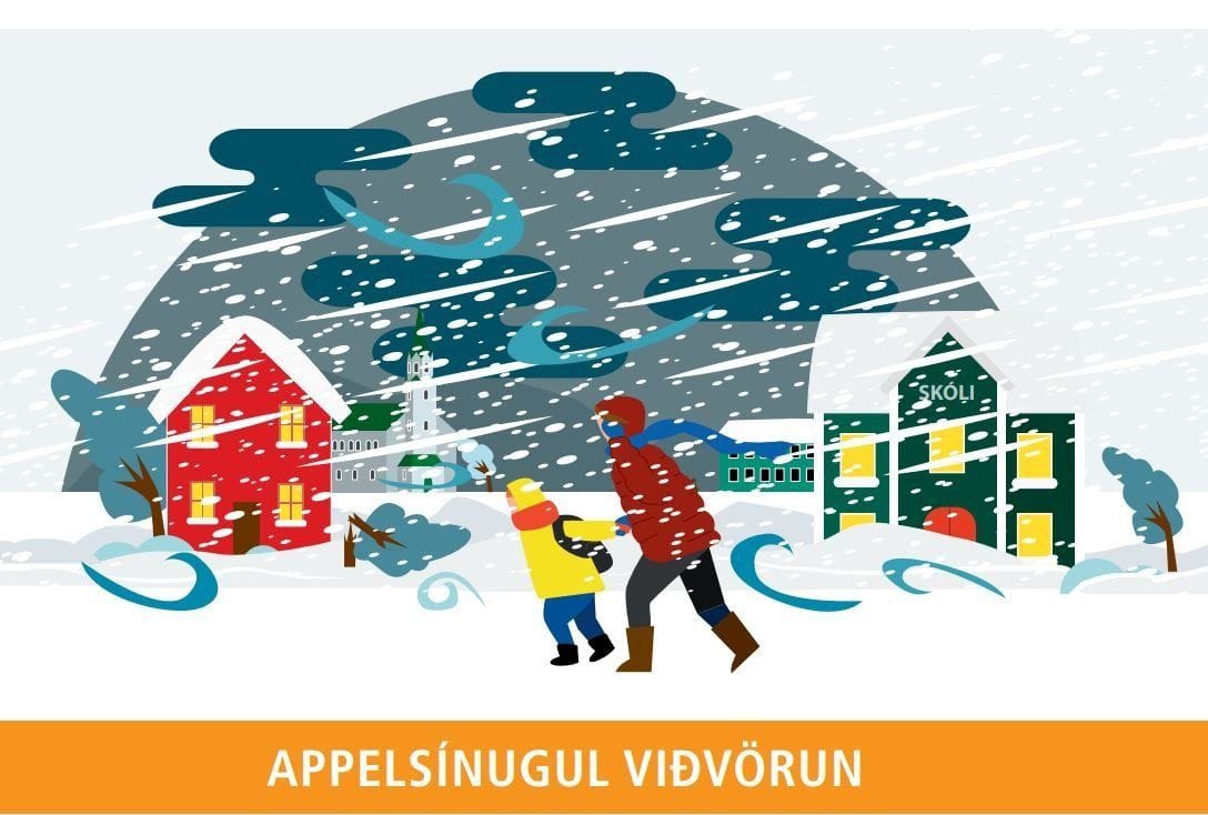Appelsínugul viðvörun.