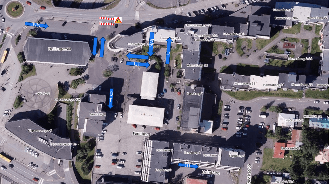 Hamraborg 8 lokun við bílastæði