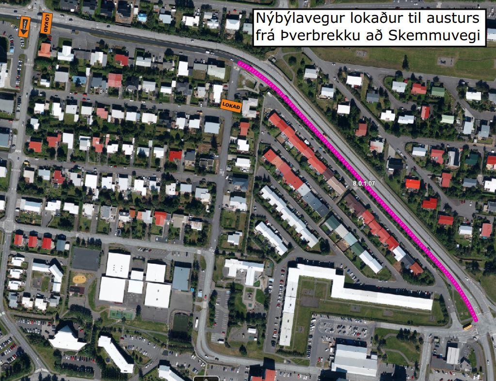 Nýbýlavegur lokaður til austurs frá þverbrekku að skemmuvegi