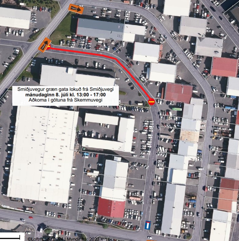 Lokunartilkynning Smiðjuvegur 8. júlí