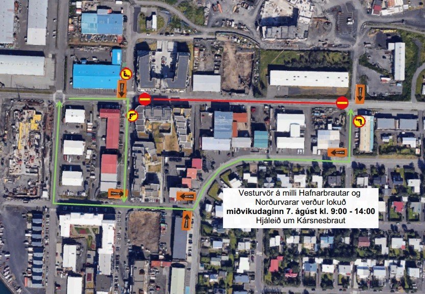 Hægt verður að aka hjáleið um Kársnesbraut, Nesvör og Norðurvör á meðan framkvæmdum stendur.