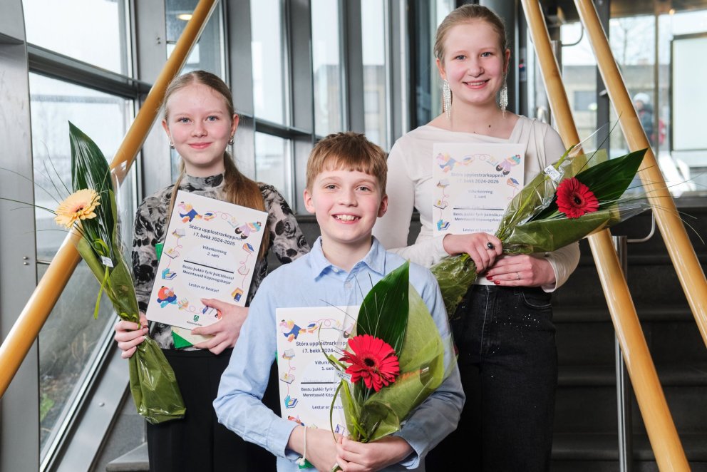 Patrekur Leó Unnarsson vann Stóru upplestrarkeppnina í Kópavogi, í öðru sæti var Emma Guðrún Árnadó…