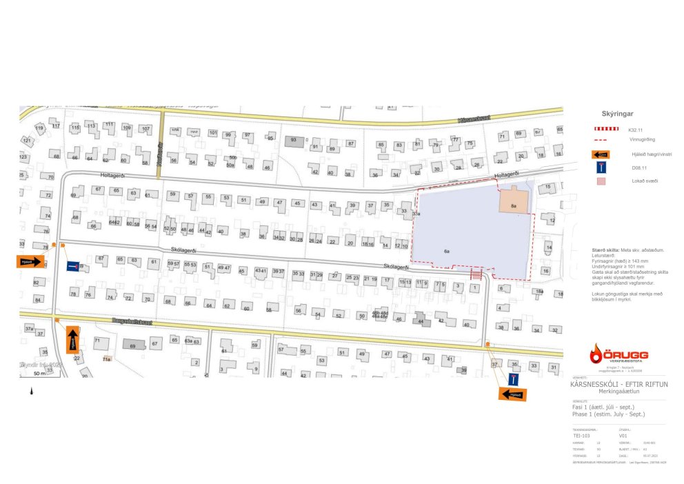 Skólagerði verður lokað í báðar áttir milli húsa nr. 1 og 6