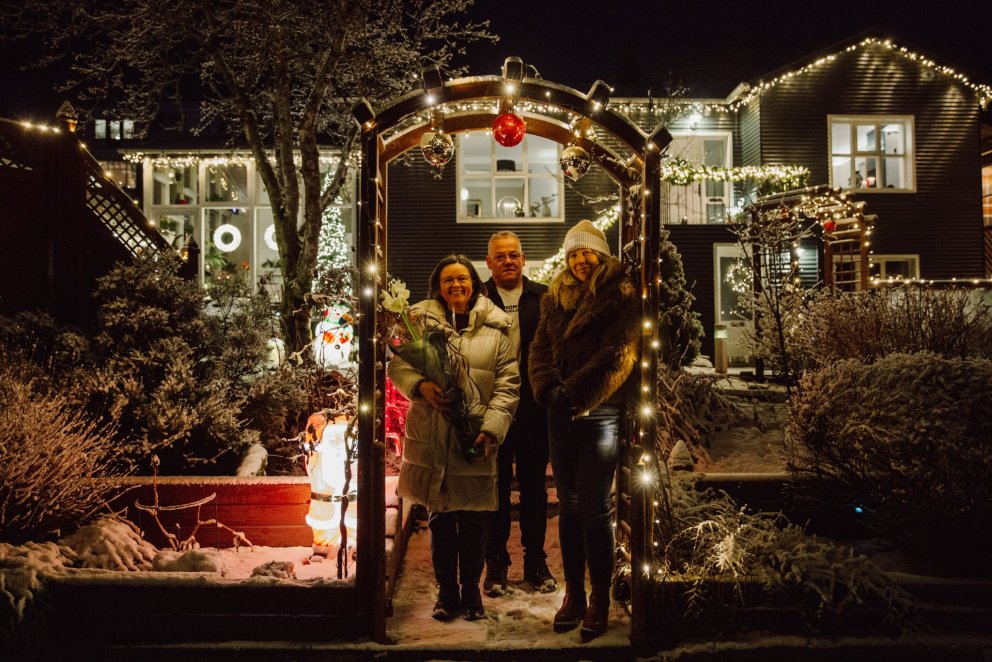 Kristín Gísladóttir og Sigurður Þorsteinsson en þau eru eigendur Jólahúss Kópavogs í ár.