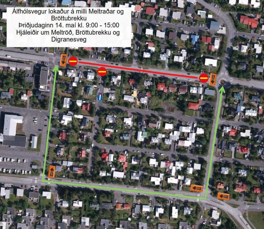 Álfhólsvegur lokaður á milli Meltraðar og Bröttubrekku vegna malbikunar