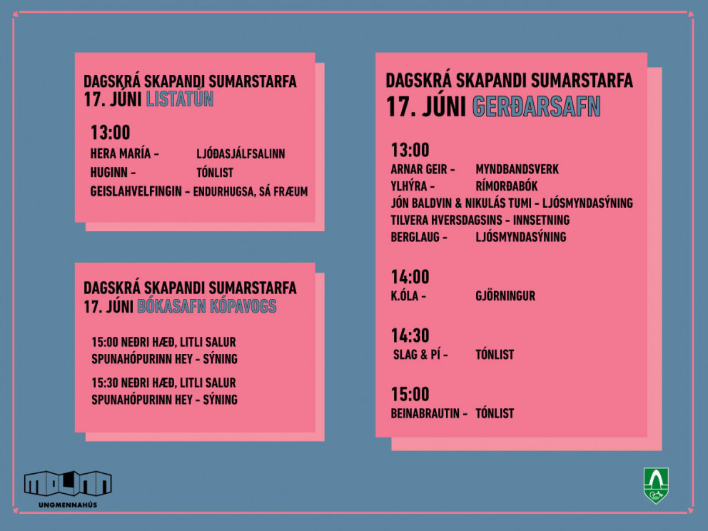 Dagskrá Skapandi sumarstarfa 17. júní 2018.