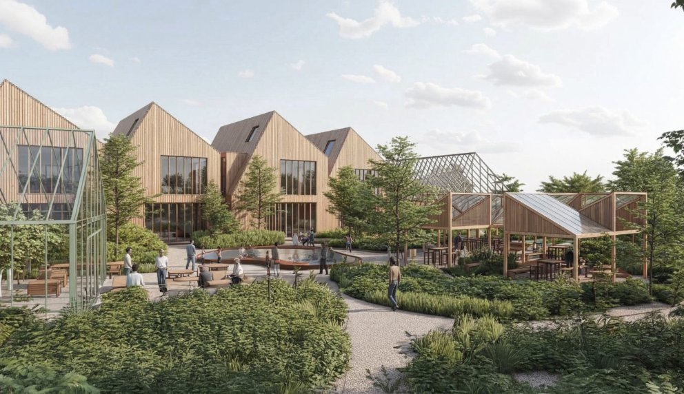 Myndirnar sýna tillöguna sem varð hlutskörpust, Tendra arkitektar unnu tillöguna fyrir Klasa.