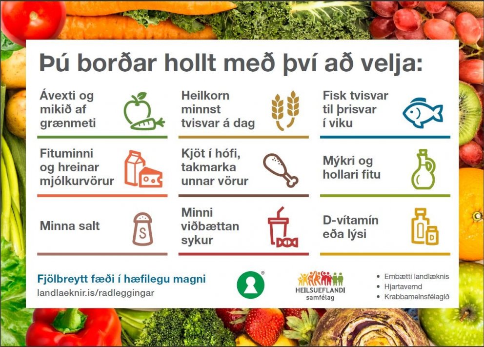 Ráðleggingar embættis landlæknis um fjölbreytt fæðuval.