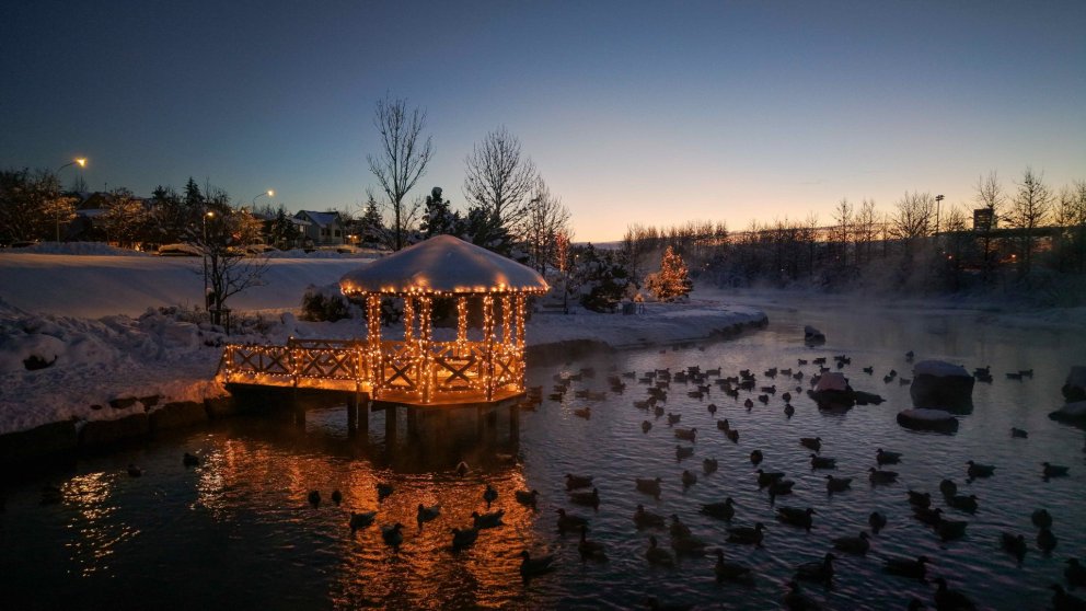 Ljósin í Kópavogsdal lýsa upp skammdegið.