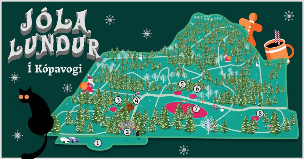Kort af jólalundi í Guðmundarlundi.