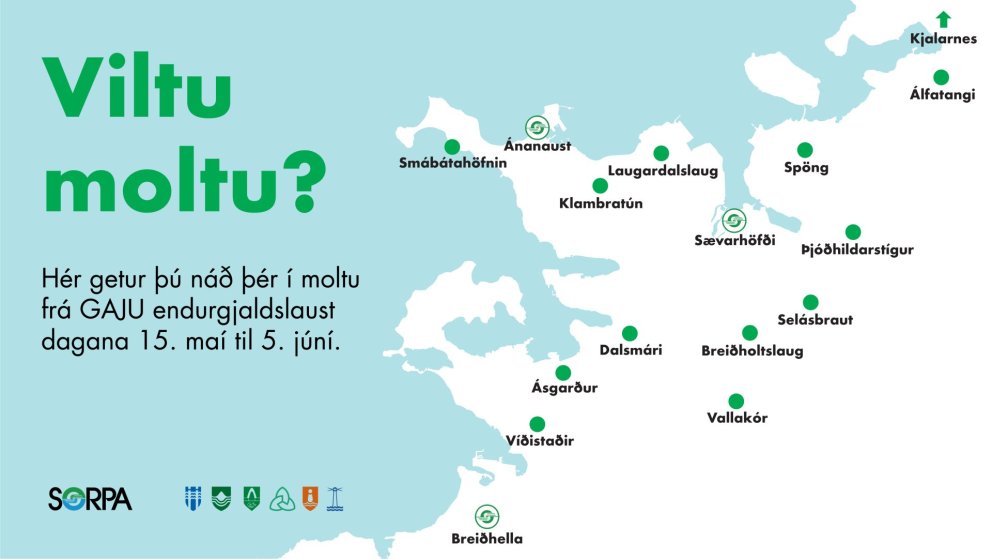 Hægt er að nálgast moltu á þeim stöðum sem fram koma á myndinni.