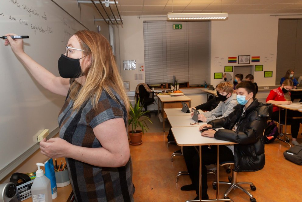 Frá Salaskóla á meðan grímuskylda ríkti.