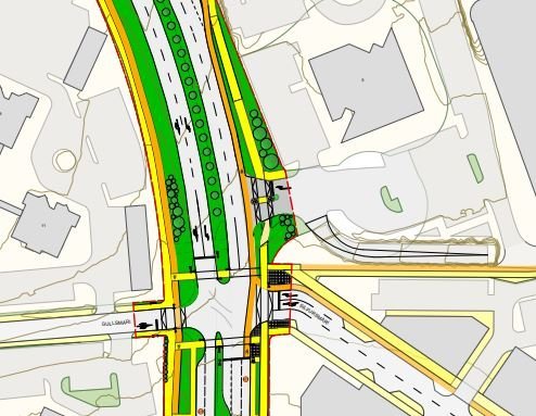 Smárahvammsvegur eftir þrengingar, hluti af uppdrætti.