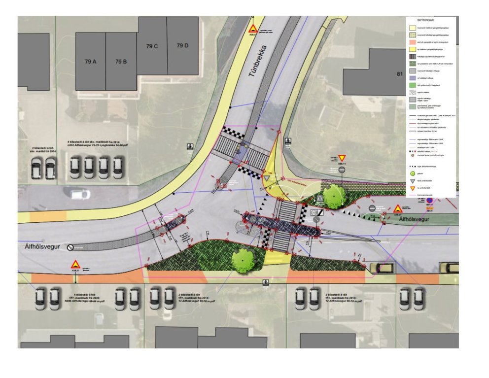 Breytingar á gatnamótun Túnbrekku og Álfhólsvegar.