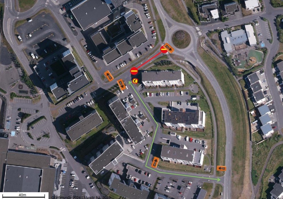 Hjáleið vegna malbikunar á Vallakór