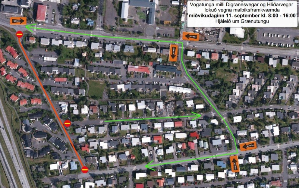 Vogatunga milli Digranesvegar og Hlíðarvegar lokuð venga malbikunarframkvæmda.