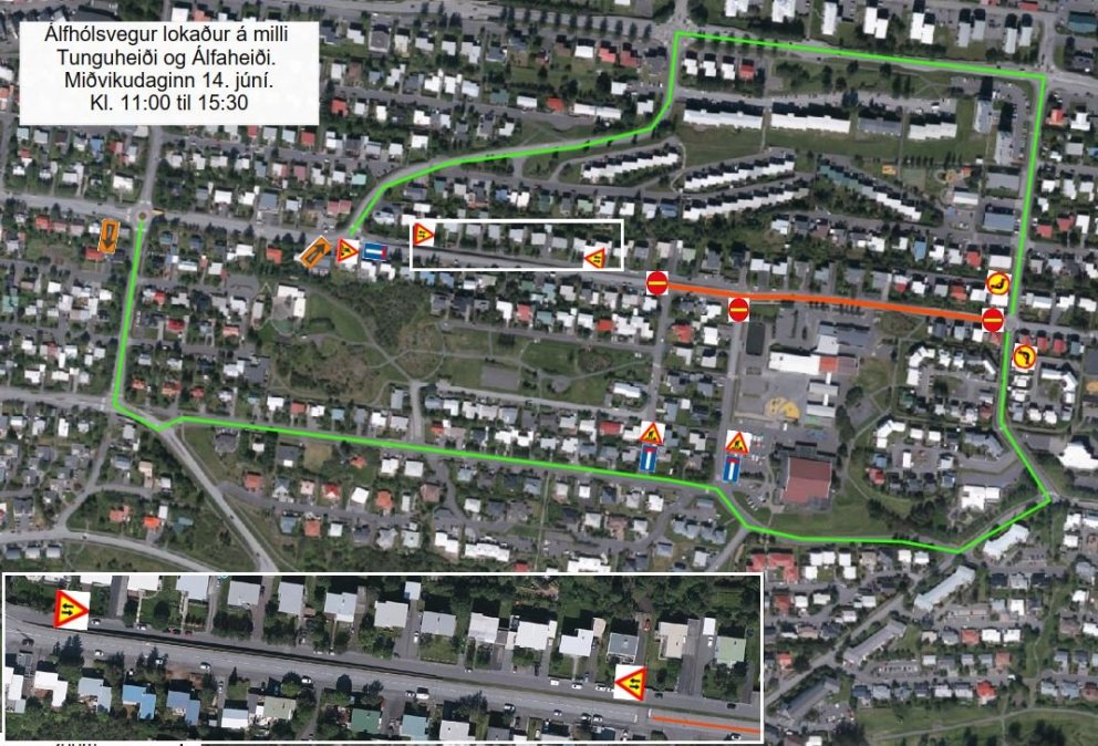 Álfhólfsvegur lokaður á milli Tunguheiði og Álfaheiði