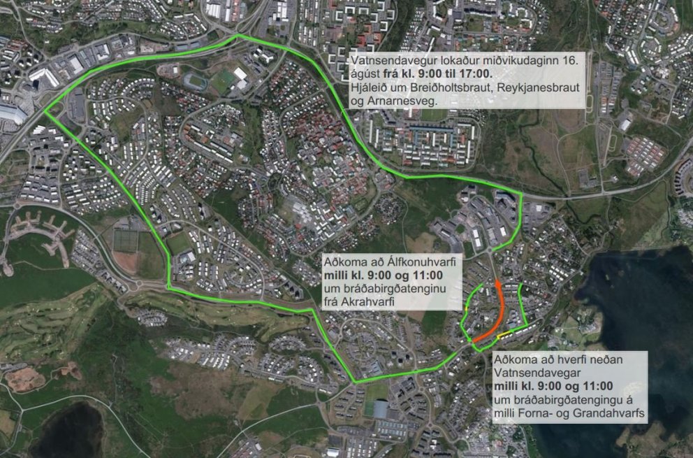Vegfarendum sem leið eiga um Vatnsendaveg er bent á hjáleið um Breiðholtsbraut, Reykjanesbraut og A…