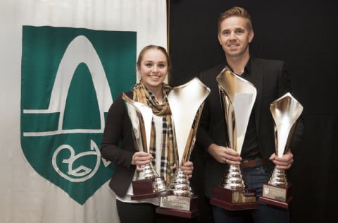 Norma Dögg Róbertsdóttir íþróttakona Kópavogs 2014 og Birgir Leifur Hafþórsson íþróttakarl Kópavogs…