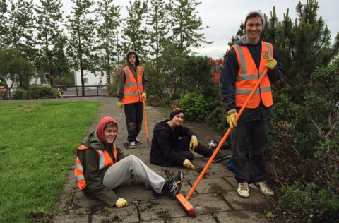 Sigurjón Emil, Ísak Dan, Audrius og Runólfur Bjarki í Vinnuskólanum í Kópavogi sumarið 2014.