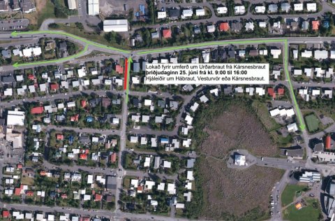 Lokað fyrir umferð um Urðarbraut, hjáleið um Hábraut, Vesturvör og Kársnesbraut