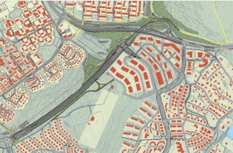 Úr tillögu að gatnamótum Arnarnesvegar og Breiðholtsbrautar.