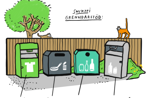 Lítil grenndarstöð tekur við textíl, málmi, gleri og skilagjaldsskyldum umbúðum.