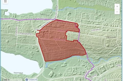 Kortið sýnir svæðið þar sem verður heitavatnslaust