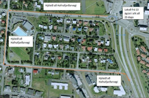 Hjáleið vegna lokunar aðreinar að Hafnarfjarðarvegi 13. ágúst til 7. september.