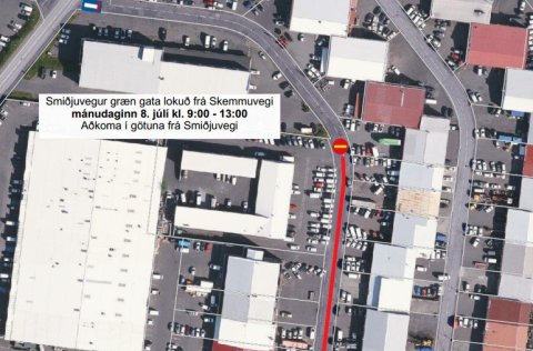 Lokunartilkynning Smiðjuvegur 8. júlí