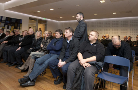 Fjölmenni var á fundinum í dag.