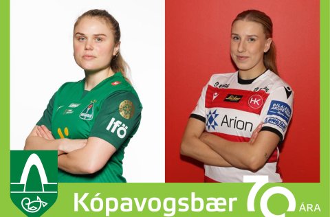 Á myndinni eru fyrirliði Breiðabliks, Agla María Albertsdóttir og fyrirliði HK, Ísabella Eva Aradót…