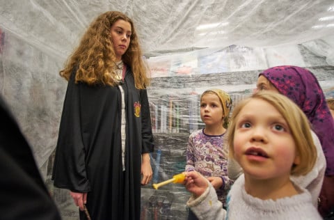 Í Bókasafni Kópavogs var boðið upp á völundarhús þar sem Harry Potter og félagar aðstoðuðu þátttake…