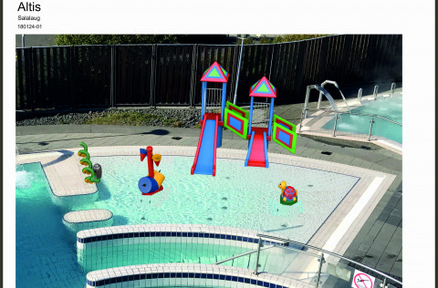 Teikning af nýjum leiktækjum Salalaugar.