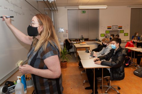 Frá Salaskóla á meðan grímuskylda ríkti.