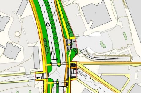 Smárahvammsvegur eftir þrengingar, hluti af uppdrætti.