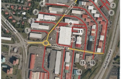 Kópavogsbær óskar eftir nöfnum á 16 götur í Smiðjuhverfi, kortið sýnir hvaða götur þetta eru.