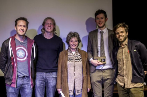 Björn Jón Sigurðsson og Elmar Þórarinsson sigurvegarar Gullmolans 2014 ásamt dómurum keppninnar þei…