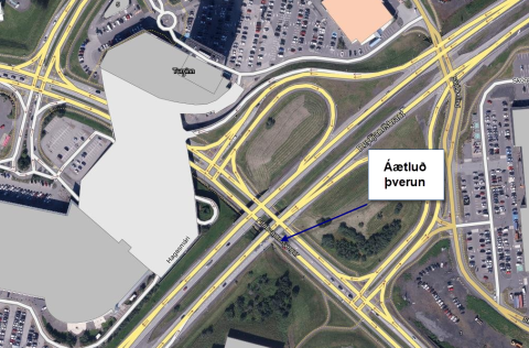 Áætluð þverun sést á myndinni.